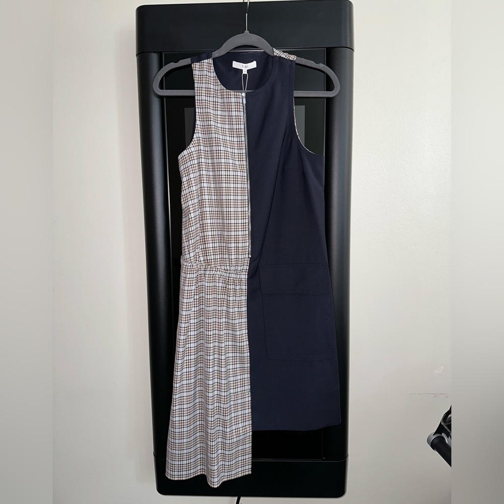 Tibi Women Blue Sana Check Colorblock Sleeveless Dress